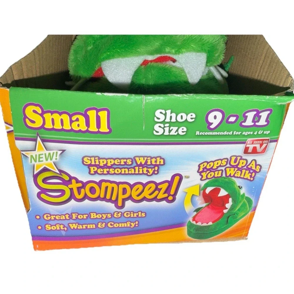 Stompeez! Dragon Small 9 - 11 As Seen on TV Boys Girls Slippers Green New